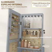 HOMCOM Espelho de Pé Giratório 360° com Espelho com Interior Iluminado Organizador de Jóias com Prateleiras e Gavetas 56x56x164(m-5)