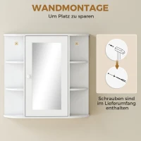 HOMCOM Spiegelschrank Badspiegel Wandmontage Hängeschrank Badezimmerregal Badeschrank 8 Fächer Mehrzweckschrank für Badezimmer MDF Weiß 66 x 17 x 63(m-7)
