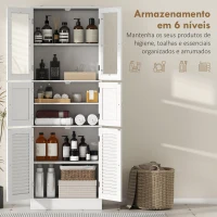 HOMCOM Armário de Casa de Banho Alto com Portas de Vidro Portas de Ripas e Prateleiras Ajustáveis 60x30x170 cm Branco(m-4)
