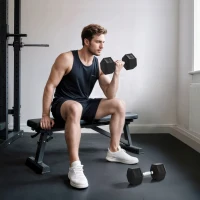 HOMCOM Lot de 2 Haltères Courtes Poids 40 kg, Haltère Hexagonale Entraînement Musculaire & Haltérophilie, Noir(m-10)