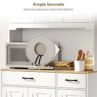 HOMCOM Armário de Cozinha Alto Móvel Auxiliar de Cozinha com Bancada Aberta para Micro-Ondas 2 Gavetas Prateleiras Ajustáveis 94x39,5x175,2 cm Branco(m-5)