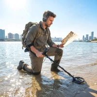 Outsunny Détecteur de métaux pour adultes, bobine de recherche étanche IP68 avec écran LCD, détecteur d'or à 3 modes avec pelle(m-10)