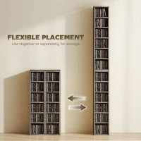 HOMCOM Set of 2 CD Media Display Shelf Unit Tower Rack with Adjustable Shelves, Distressed Grey(m-5)