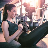 SPORTNOW Disques de poids, plaques de poids 2 x 5 kg et 2 x 2,5 kg, à trois poignées avec trous de Ø 25 mm, noir(m-10)