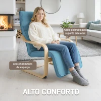 HOMCOM Poltrona Relax com Apoio para os Pés Ajustáveis Poltrona Estofada em Tecido com Estrutura de Madeira 66,5x94x100 cm Azul(m-5)
