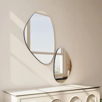 HOMCOM Set of 2 Pebble-Shaped Wall Mirror - Black(m-10)