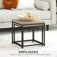 HOMCOM Conjunto de 2 Mesas de Centro Mesas Ninho Modernas Mesas Auxiliares Pés de Aço para Sala Quarto Escritório Carvalho(m-4)