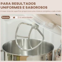 HOMCOM Batedeira Planetária 4,5L 1300W 6 Velocidades Taça de Aço Inoxidável Batedor Gancho Varas Bege(m-6)