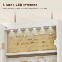 HOMCOM Espelho de Joias com Luz LED, Armário Montado na Parede ou Porta com Fechadura e Espelho Branco de Corpo Inteiro(m-4)