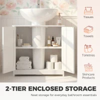 kleankin 60x60cm Under-Sink Storage Cabinet w/ Adjustable Shelf Handles Drain Hole Bathroom Cabinet Space Saver Organizer White(m-6)