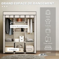HOMCOM Armoire penderie multi-rangement - 8 étagères, 2 barres - non tissé crème(m-4)