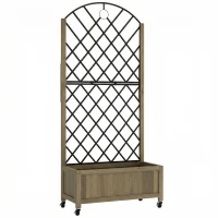 Outsunny Jardinière avec treillis en acier, bac à fleurs sur roues verrouillables en bois, 72 x 36 x 168 cm, Finition Carbonisée(m-12)