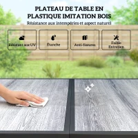 Outsunny Salon de Jardin Extérieur pour 6 Personnes, Table de Patio Effet Bois et Chaises avec Assise en Maille Respirante, Cadre en Acier Galvanisé, Noir(m-4)