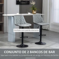 HOMCOM Conjunto de Bancos de Bar Estofados em PU Bancos Altos de Sala de Jantar com Altura Ajustável 46,5x51x86-106 cm Cinzento(m-4)