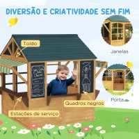 AIYAPLAY Casinha Infantil de Madeira Dobrável Casinha de Brincar com 2 Ardósias Janelas e Toldos Casinha de Madeira para Crianças 173x117x144 cm Madeira(m-6)