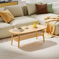 HOMCOM Mesa de Centro de 2 Níveis Moderna com Prateleira Aberta Inferior e Pernas de Madeira de Borracha 120x60x42 cm Madeira(m-7)