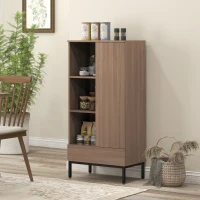 HOMCOM Buffet meuble de rangement avec placard à portes, tiroir, 3 compartiments ouverts et étagères réglables, gris(m-9)