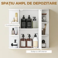 Homcom Dulapior Baie cu Oglinda – Lemn Alb 66×17×63 cm(m-16)