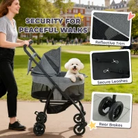 PawHut Pet Stroller, Foldable Dog Cat Stroller with Detachable Carrier, Wheels, Storage Basket, Secure Leash(m-6)