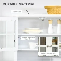 HOMCOM Kitchen Cupboard, Wooden Storage Cabinet with Framed Glass Door, Drawer, Microwave Space for Dining and Living Room, White(m-5)