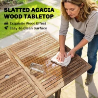 Outsunny Extending Garden Table, Outdoor Dining Table for 6-8 with Acacia Wood Slatted Tabletop for Balcony Porch(m-5)