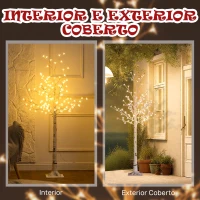 HOMCOM Árvore Cerejeira com 120 Luzes LED IP44 Banco Quente com Luz Ajustável em 3 Modos 21x21x150 cm Branco(m-7)