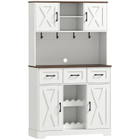 HOMCOM Amário de Cozinha Alto com Suporte para 8 Garrafas 4 Portas 3 Gavetas Prateleiras Abertas100x38x172 cm Branco