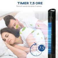 HOMCOM Ventilatore a Torre con Telecomando a 5m, Oscillante 70°, 3 Funzioni e 3 Velocità, Nero(m-7)