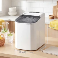 HOMCOM Mașină de Gheață cu Curățare Automată 12 kg/24H 9 Cuburi Gata în 7 Minute 2 Mărimi de Gheață 1,5L Rezervor Alb(m-3)