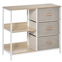 HOMCOM Cómoda de Estilo Industrial com Gavetas de Tecido Dobráveis e 2 Prateleiras 80x29x71 cm Madeira e Cinza Claro(m-1)