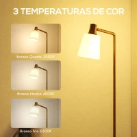 HOMCOM Candeeiro de Pé LED Regulável com Ecrã Giratório 350° 3 Temperaturas de Cor 3000K/4000K/6500K 45x21x148 cm Branco e Dourado(m-4)
