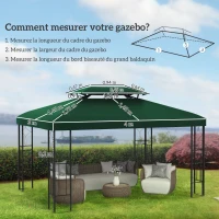 Outsunny Toile de rechange pour pavillon tonnelle tente 3 x 4 m polyester haute densité 180 g/m² vert(m-3)