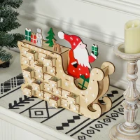 HOMCOM Calendário do Advento de Madeira com 24 Gavetas Decorado com Pai Natal no Trenó Decoração de Natal 22,5x8x36 cm Madeira(m-6)