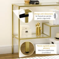 HOMCOM Consola aurie, Masuta de cafea din sticla temperata 100 cm, Masa pentru hol cu rafturi de depozitare, Cadru din otel pentru sufragerie, Hol(m-6)
