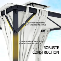 Outsunny Tonnelle de jardin extérieur 3x3m pavillon de jardin, toit double, rideaux, crochets de plafond, cadre en métal, crème(m-5)