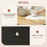 HOMCOM Desserte de cuisine à roulettes, chariot de service, plan de travail en bois d'hévéa, tiroir, 63,5 x 40 x 90 cm, noir(m-6)