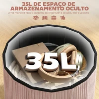 HOMCOM Puff de Arrumação Banco de Arrumação Dobrável 35 L 38x38x38 cm Estofado em Veludo Baú de Arrumação Redondo Rosa(m-4)