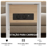 HOMCOM Mesa Auxiliar com Estação de Carga com Tampo Dobrável e Pés Ajustáveis 39x29x57 cm Branco e Madeira(m-6)