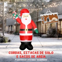 Outsunny Pai Natal Insuflável 240 cm com Bastão Luzes LED e Inflador Elétrico Decoração Natalícia para Exteriores e Interiores Multicor(m-6)