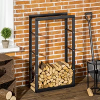 HOMCOM Range bûches Etagère porte bois de cheminée porte-bûches design contemporain charge max. 100 Kg dim. 60L x 25l x 100H cm métal noir(m-2)