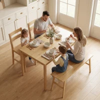 HOMCOM Ensemble de salle à manger en bambou, table à manger avec 2 chaises et banc pour 4 personnes, bois naturel(m-9)
