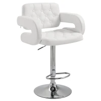 HOMCOM Tabouret de bar pivotant chaise de bar réglable en hauteur avec dossier repose-pieds et accoudoirs 61x50x93-113cm blanc(m-12)