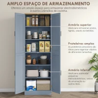 HOMCOM Armário de Cozinha com 4 Portas e Prateleiras Ajustáveis Anti-Tombo 60x30x171 cm Cinzento(m-4)