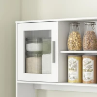 HOMCOM Alacena de Cocina con 2 Puertas de Vidrio Encimera Amplia para Microondas Estantes Ajustables 108x35x180 cm Blanco(m-10)