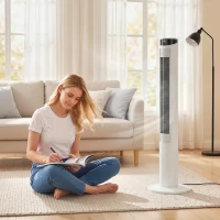 HOMCOM Tower Fan with WiFi Control Standing Floor Fan with Remote Control 116 cm White(m-2)