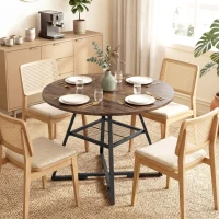 HOMCOM Table à manger ronde pour 4 personnes, Ø 100 x 76 cm, table de cuisine avec large plateau et étagère, brun rustique(m-10)