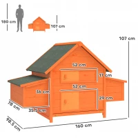 PawHut Gabbia per Galline in Legno con Tetto Impermeabile, Pollaio Prefabbricato da Esterno, 160x98.5x107cm(m-3)
