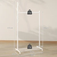 HOMCOM Charriot com Rodas 5 Ganchos Barra para Pendurar e Prateleira Inferior 86x43x171 cm Branco(m-3)