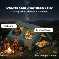 Outsunny Aufblasbares Zelt 8-10 Personen Schneller Aufbau 4-Jahreszeiten Wasserdicht Kratzfest Zelt mit Kaminöffnung Dachfenster(m-6)