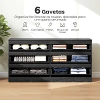 HOMCOM Cómoda com 6 Gavetas Estilo Moderno 140x40x71 cm Preto com Efeito Madeira(m-4)
